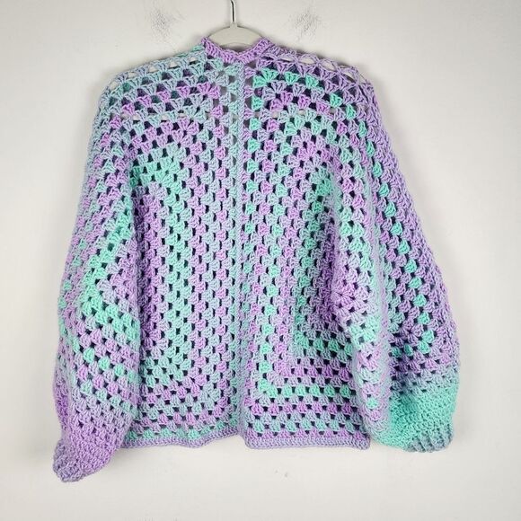 Hexagon Cardigan Handmade Crochet Open Front Sweater Premium Acrylic OS - Picture 5 of 16